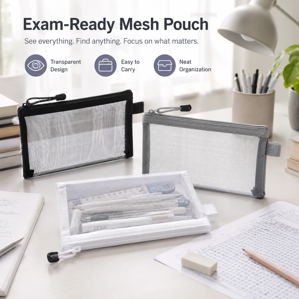 Estojo Transparente de Malha p - Clear Mesh Pencil Pouch For Exam avaliação e preço